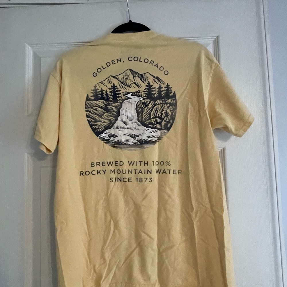Butter Yellow Coors Banquet Rocky Mountain Water Graphic T-Shirt